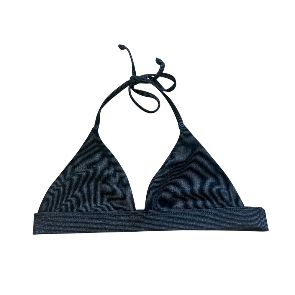 Kendall Kylie Ribbed Triangle Bikini Top‎ Black Halter Neck Size XS